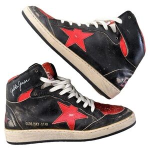 Golden Goose Black and Red High-Top Sneakers